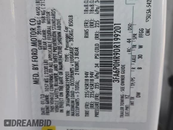 ✅ 2013 Ford Fusion SE • VIN: 3FA6P0HR9DR199201 • Lot: 84997835. Listed on Copart with 171,650 mi. Free auction sales archive from the USA and detailed vehicle history report at DreamBid. Image 13.