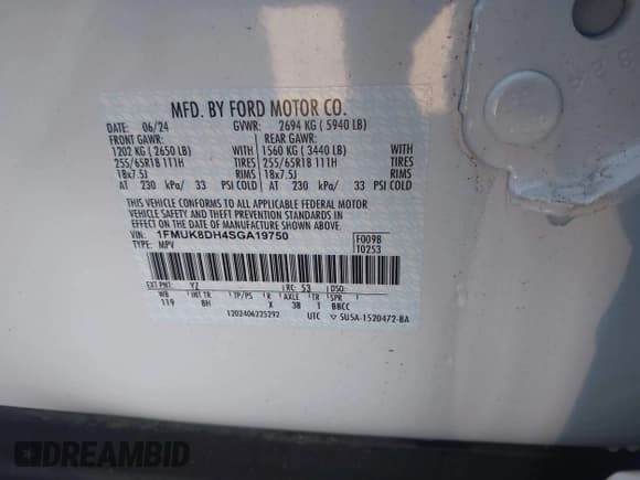 ✅ 2025 Ford Explorer Active • VIN: 1FMUK8DH4SGA19750 • Lot: 43725050. Listed on IAAI with 1,383 mi. Free auction sales archive from the USA and detailed vehicle history report at DreamBid. Image 9.