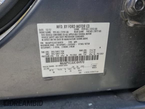 ✅ 2018 Ford EcoSport SES • VIN: MAJ6P1CLXJC184970 • Lot: 91020105. Listed on Copart with Not provided. Free auction sales archive from the USA and detailed vehicle history report at DreamBid. Image 12.