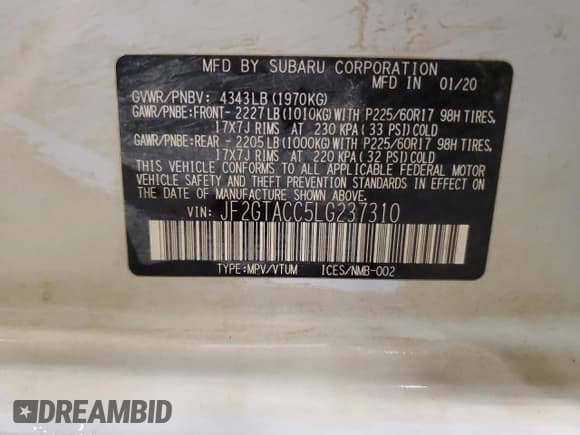 ✅ 2020 Subaru Crosstrek Premium • VIN: JF2GTACC5LG237310 • Lot: 67406485. Wystawiony na Copart z przebiegiem 29 975 mil. Bezpłatny archiwum sprzedaży aukcyjnych z USA i szczegółowy raport historii pojazdu na DreamBid. Zdjęcie 14.