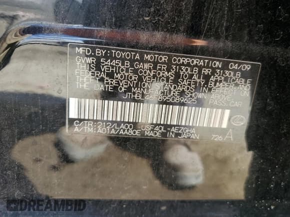 ✅ 2009 Lexus LS 460 • VIN: JTHBL46F895089625 • Lot: 83856745. Wystawiony na Copart z przebiegiem 188 004 mil. Bezpłatny archiwum sprzedaży aukcyjnych z USA i szczegółowy raport historii pojazdu na DreamBid. Zdjęcie 12.