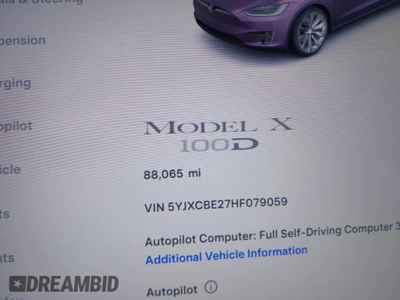 ✅ 2017 Tesla Model X 90D • VIN: 5YJXCBE27HF079059 • Lot: 43562486. Wystawiony na IAAI z przebiegiem 88 065 mil. Bezpłatny archiwum sprzedaży aukcyjnych z USA i szczegółowy raport historii pojazdu na DreamBid. Zdjęcie 7.