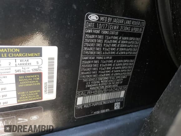 ✅ 2017 Land Rover Discovery HSE Luxury • VIN: SALRHBBV5HA042635 • Лот: 91652915. Опубликован ранее на Copart с пробегом 82 482 миль. Бесплатный доступ к архиву аукционных продаж из США и подробный отчёт об истории автомобиля на DreamBid. Изображение 13.