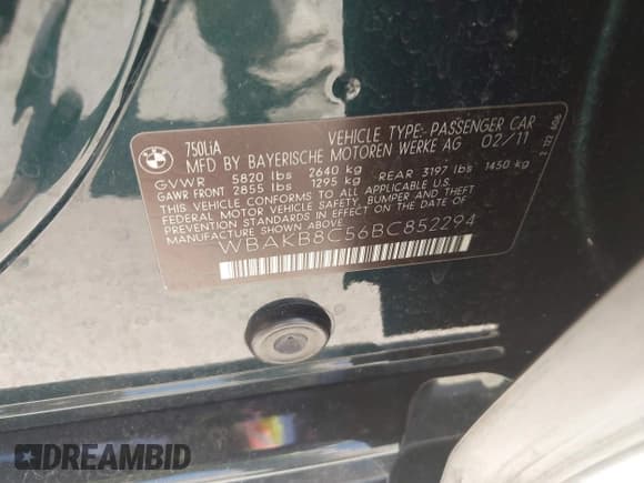 ✅ 2011 BMW 7 Series 750Li • VIN: WBAKB8C56BC852294 • Лот: 42844790. Опубликован ранее на IAAI с пробегом Не указан. Бесплатный доступ к архиву аукционных продаж из США и подробный отчёт об истории автомобиля на DreamBid. Изображение 9.