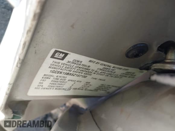 ✅ 2006 Chevrolet Silverado 1500 LT1 • VIN: 1GCEK19BX6Z197158 • Lot: 42828488. Listed on IAAI with 299,605 mi. Free auction sales archive from the USA and detailed vehicle history report at DreamBid. Image 9.