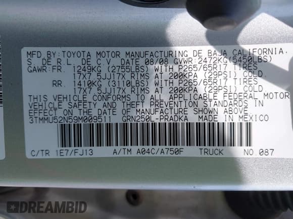✅ 2009 Toyota Tacoma • VIN: 3TMMU52N59M009511 • Лот: 43058365. Опубликован ранее на IAAI с пробегом 184 190 миль. Бесплатный доступ к архиву аукционных продаж из США и подробный отчёт об истории автомобиля на DreamBid. Изображение 9.