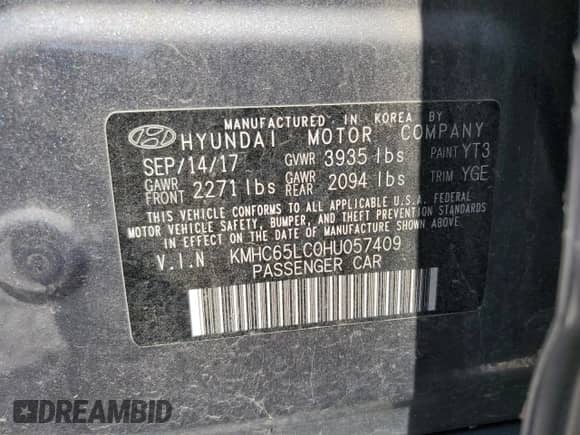 2017 Hyundai Ioniq Blue с VIN KMHC65LC0HU057409, выставлен на аукционе Copart как лот 66990154 с пробегом 56 501 миль миль и Списание • Salvage title. История ставок и продаж доступна на DreamBid. Изображение 13.