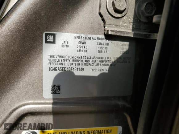 ✅ 2011 Buick LaCrosse CX • VIN: 1G4GA5ED4BF181149 • Lot: 87100535. Listed on Copart with 123,083 mi. Free auction sales archive from the USA and detailed vehicle history report at DreamBid. Image 12.