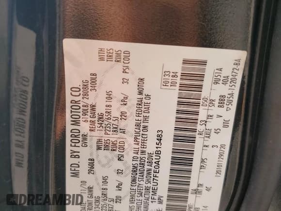 ✅ 2010 Ford Explorer Limited • VIN: 1FMEU7FE0AUB15483 • Лот: 70146795. Опубликован ранее на Copart с пробегом 106 744 миль. Бесплатный доступ к архиву аукционных продаж из США и подробный отчёт об истории автомобиля на DreamBid. Изображение 12.