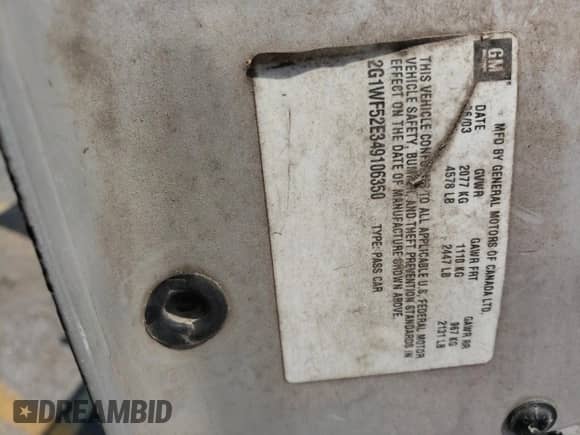 2004 Chevrolet Impala с VIN 2G1WF52E349106350, выставлен на аукционе Copart как лот 70821324 с пробегом 225 812 миль миль и Списание • Salvage title. История ставок и продаж доступна на DreamBid. Изображение 12.