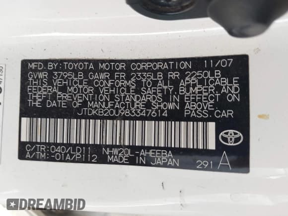 ✅ 2008 Toyota Prius • VIN: JTDKB20U983347614 • Lot: 43686631. Listed on IAAI with 254,995 mi. Free auction sales archive from the USA and detailed vehicle history report at DreamBid. Image 9.