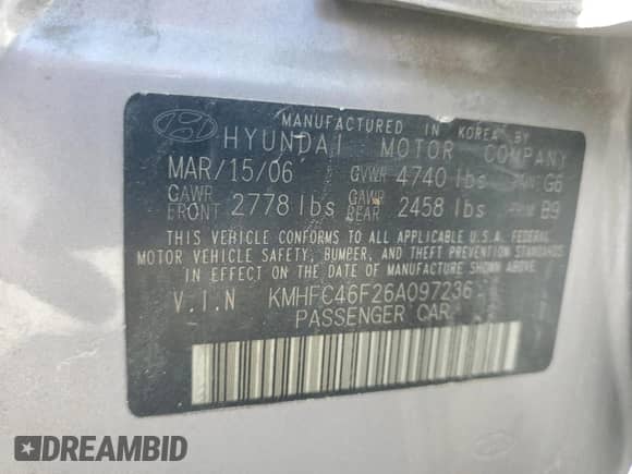 ✅ 2006 Hyundai Azera SE • VIN: KMHFC46F26A097236 • Лот: 65162185. Размещён на Copart с пробегом 125 233 миль миль. Получите бесплатный доступ к архиву аукционных продаж из США и посмотрите подробный отчёт об истории автомобиля на DreamBid. Изображение 12.