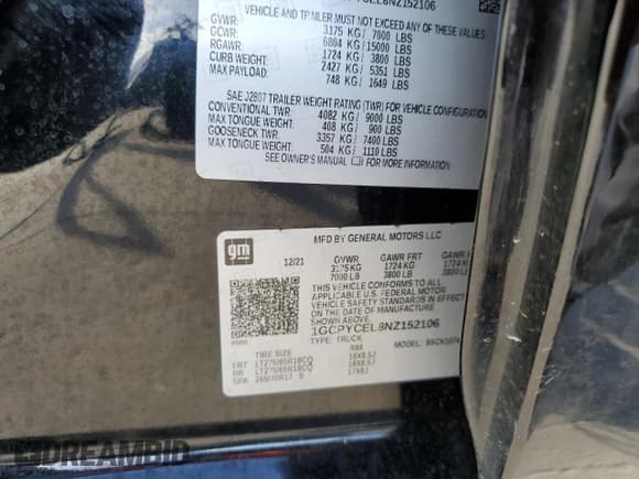 ✅ 2022 Chevrolet Silverado 1500 Custom Trail Boss • VIN: 1GCPYCEL8NZ152106 • Lot: 46473365. Wystawiony na Copart z przebiegiem 59 821 mil. Bezpłatny archiwum sprzedaży aukcyjnych z USA i szczegółowy raport historii pojazdu na DreamBid. Zdjęcie 12.