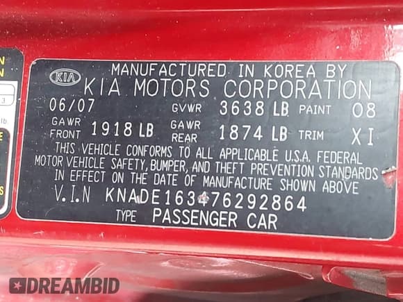 ✅ 2007 Kia Rio SX • VIN: KNADE163476292864 • Лот: 42383173. Опубликован ранее на IAAI с пробегом Не указан. Бесплатный доступ к архиву аукционных продаж из США и подробный отчёт об истории автомобиля на DreamBid. Изображение 9.