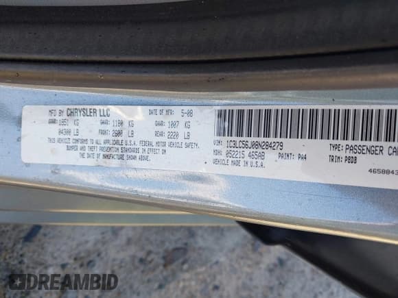 ✅ 2008 Chrysler Sebring Touring • VIN: 1C3LC56J08N284279 • Lot: 43041685. Listed on IAAI with Not provided. Free auction sales archive from the USA and detailed vehicle history report at DreamBid. Image 9.