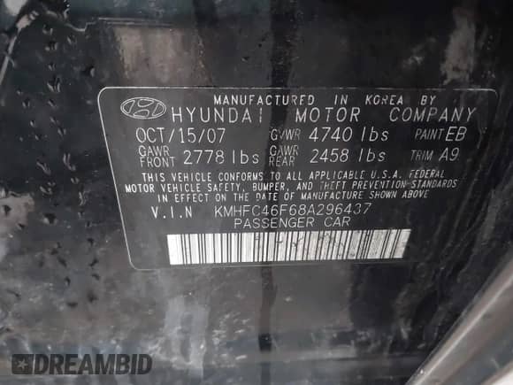 2008 Hyundai Azera Limited с VIN KMHFC46F68A296437, выставлен на аукционе IAAI как лот 41227512 с пробегом 139 672 миль миль и . История ставок и продаж доступна на DreamBid. Изображение 9.