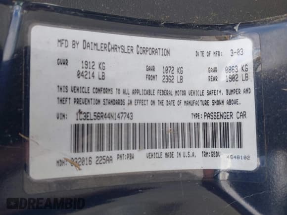 ✅ 2004 Chrysler Sebring Touring • VIN: 1C3EL56R44N147743 • Лот: 41841009. Опубликован ранее на IAAI с пробегом 92 797 миль. Бесплатный доступ к архиву аукционных продаж из США и подробный отчёт об истории автомобиля на DreamBid. Изображение 9.