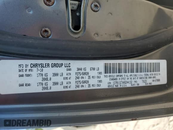 ✅ 2010 Dodge 1500 SLT • VIN: 1D7RV1GTXAS244152 • Lot: 67192694. Wystawiony na Copart z przebiegiem 210 821 mil. Bezpłatny archiwum sprzedaży aukcyjnych z USA i szczegółowy raport historii pojazdu na DreamBid. Zdjęcie 12.