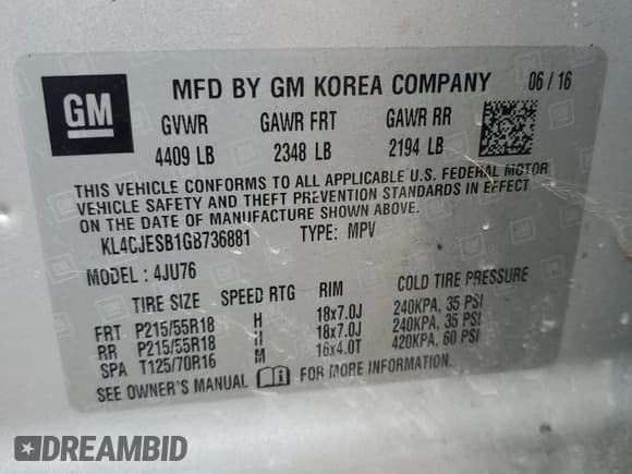 ✅ 2016 Buick Encore • VIN: KL4CJESB1GB736881 • Lot: 83787455. Listed on Copart with 68,781 mi. Free auction sales archive from the USA and detailed vehicle history report at DreamBid. Image 13.