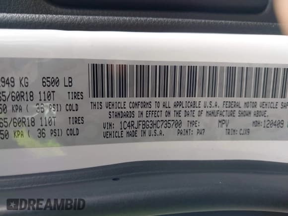 ✅ 2017 Jeep Grand Cherokee Limited • VIN: 1C4RJFBG3HC735700 • Lot: 43297734. Listed on IAAI with 111,840 mi. Free auction sales archive from the USA and detailed vehicle history report at DreamBid. Image 9.