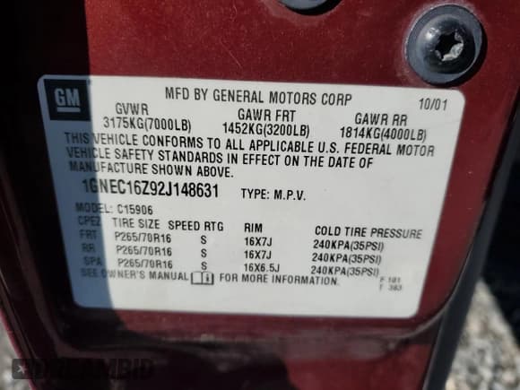 ✅ 2002 Chevrolet Suburban LT • VIN: 1GNEC16Z92J148631 • Лот: 48424695. Опубликован ранее на Copart с пробегом 224 787 миль. Бесплатный доступ к архиву аукционных продаж из США и подробный отчёт об истории автомобиля на DreamBid. Изображение 13.