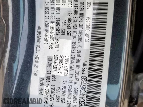 ✅ 2015 Mazda CX-9 Touring • VIN: JM3TB3CA7F0450628 • Lot: 60561465. Listed on Copart with 137,919 mi. Free auction sales archive from the USA and detailed vehicle history report at DreamBid. Image 13.