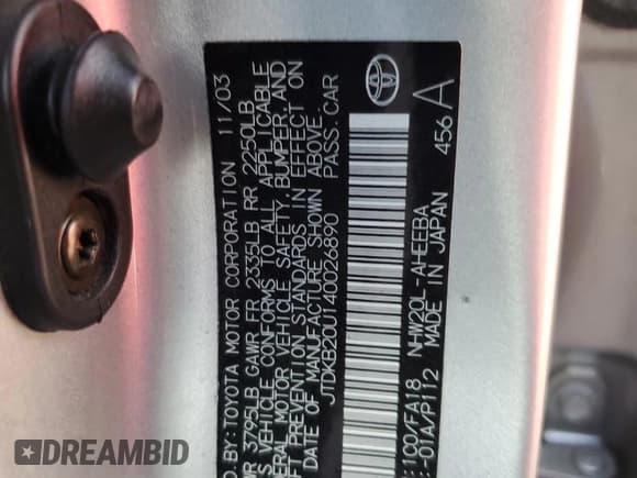 ✅ 2004 Toyota Prius • VIN: JTDKB20U140026890 • Lot: 92739875. Listed on Copart with 265,377 mi. Free auction sales archive from the USA and detailed vehicle history report at DreamBid. Image 12.