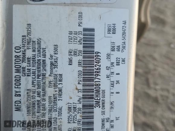 ✅ 2009 Mercury Milan Premier • VIN: 3MEHM08179R624099 • Lot: 70907325. Wystawiony na Copart z przebiegiem 204 099 mil. Bezpłatny archiwum sprzedaży aukcyjnych z USA i szczegółowy raport historii pojazdu na DreamBid. Zdjęcie 12.