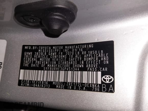 ✅ 2016 Toyota Corolla L • VIN: 5YFBURHE3GP451344 • Lot: 42384048. Listed on IAAI with 109,739 mi. Free auction sales archive from the USA and detailed vehicle history report at DreamBid. Image 9.