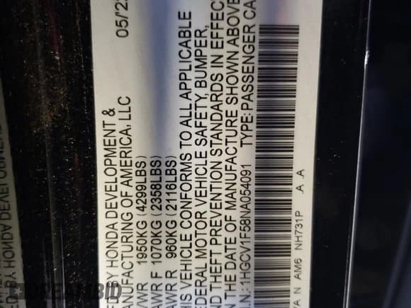 ✅ 2022 Honda Accord EX-L • VIN: 1HGCV1F58NA054091 • Lot: 54228774. Wystawiony na Copart z przebiegiem 18 715 mil. Bezpłatny archiwum sprzedaży aukcyjnych z USA i szczegółowy raport historii pojazdu na DreamBid. Zdjęcie 12.