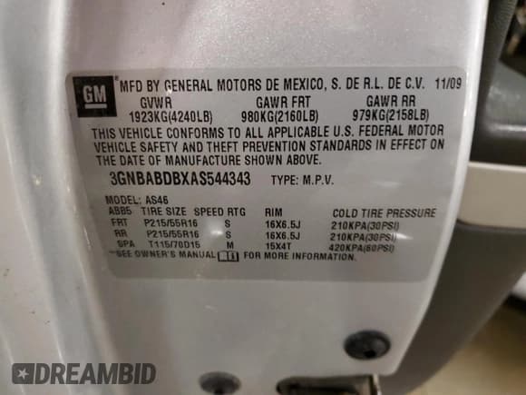 ✅ 2010 Chevrolet HHR 1LT • VIN: 3GNBABDBXAS544343 • Lot: 82328314. Listed on Copart with 109,218 mi. Free auction sales archive from the USA and detailed vehicle history report at DreamBid. Image 13.