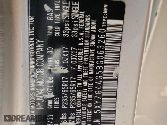 ✅ 2011 Hyundai Santa Fe GLS • VIN: 5XYZG4AG5BG063260 • Lot: 86258005. Listed on Copart with 226,933 mi. Free auction sales archive from the USA and detailed vehicle history report at DreamBid. Image 13.