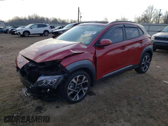 2022 Hyundai Kona Limited z VIN KM8K5CA34NU910962, wystawiony jako Copart lot #40102183 z przebiegiem 9 438 mil mil oraz . Historia ofert i sprzedaży dostępna na DreamBid. Obrazek 1.