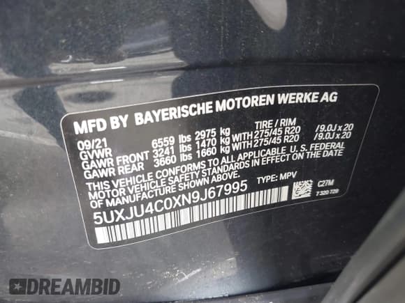 ✅ 2022 BMW X5 M50i • VIN: 5UXJU4C0XN9J67995 • Lot: 43133978. Wystawiony na IAAI z przebiegiem 46 258 mil. Bezpłatny archiwum sprzedaży aukcyjnych z USA i szczegółowy raport historii pojazdu na DreamBid. Zdjęcie 9.