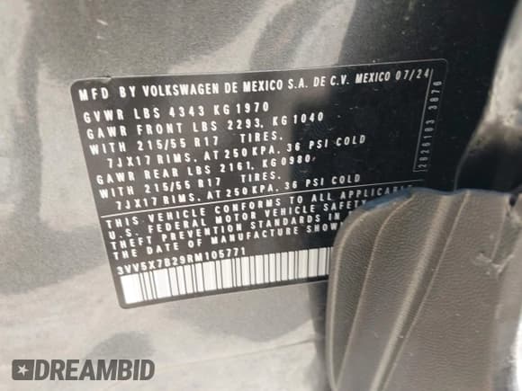 ✅ 2024 Volkswagen Taos S • VIN: 3VV5X7B29RM105771 • Lot: 42845856. Listed on IAAI with 9,104 mi. Free auction sales archive from the USA and detailed vehicle history report at DreamBid. Image 9.