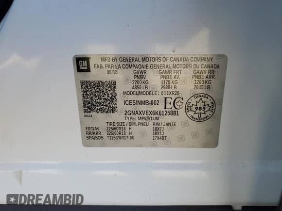 2019 Chevrolet Equinox LT with VIN 2GNAXVEX6K6125881, listed as a Copart auction lot 85725155 with 192,743 mi miles and Clean title. Bid and sale history available at DreamBid. Image 13.