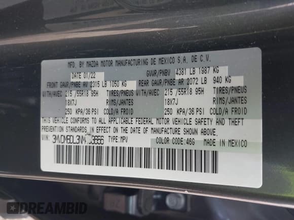 ✅ 2022 Mazda CX-30 S Premium • VIN: 3MVDMBDL3NM403656 • Лот: 43632153. Опубликован ранее на IAAI с пробегом 30 769 миль. Бесплатный доступ к архиву аукционных продаж из США и подробный отчёт об истории автомобиля на DreamBid. Изображение 9.