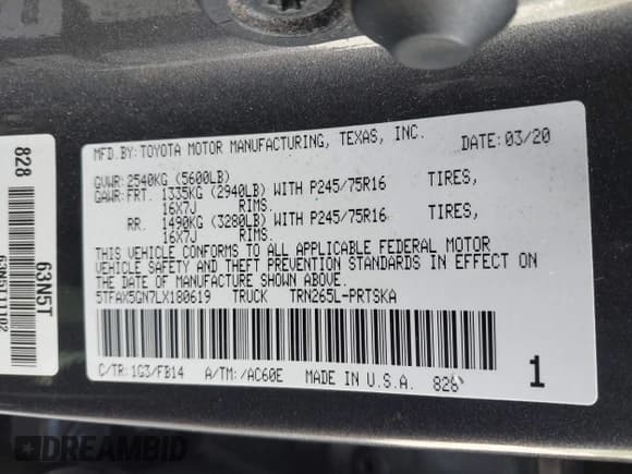 ✅ 2020 Toyota Tacoma SR5 • VIN: 5TFAX5GN7LX180619 • Lot: 43459642. Listed on IAAI with 141,205 mi. Free auction sales archive from the USA and detailed vehicle history report at DreamBid. Image 9.