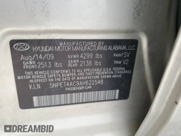 2010 Hyundai Sonata GLS z VIN 5NPET4AC9AH622548, wystawiony jako Copart lot #91658505 z przebiegiem 120 392 mil mil oraz Czysty tytuł • Clean title. Historia ofert i sprzedaży dostępna na DreamBid. Obrazek 12.