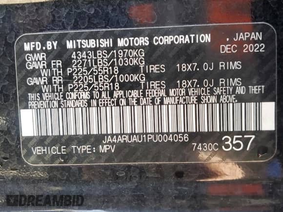 2023 Mitsubishi Outlander ES с VIN JA4ARUAU1PU004056, выставлен на аукционе Copart как лот 66311255 с пробегом Не указан миль и Списание • Salvage title. История ставок и продаж доступна на DreamBid. Изображение 13.