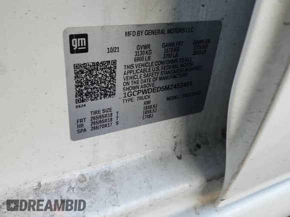 2021 Chevrolet Silverado 1500 RST with VIN 1GCPWDED5MZ453404, listed as a Copart auction lot 72098825 with 71,312 mi miles and Salvage title. Bid and sale history available at DreamBid. Image 12.