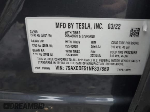 ✅ 2022 Tesla Model X • VIN: 7SAXCDE51NF337869 • Lot: 42444815. Wystawiony na IAAI z przebiegiem 19 569 mil. Bezpłatny archiwum sprzedaży aukcyjnych z USA i szczegółowy raport historii pojazdu na DreamBid. Zdjęcie 9.