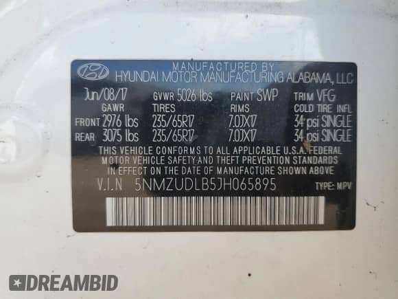 2018 Hyundai Santa Fe 2.4L z VIN 5NMZUDLB5JH065895, wystawiony jako Copart lot #85318895 z przebiegiem 54 993 mil mil oraz Szkoda całkowita • Salvage title. Historia ofert i sprzedaży dostępna na DreamBid. Obrazek 12.