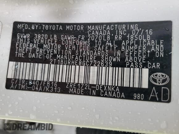 ✅ 2016 Toyota Corolla LE • VIN: 2T1BURHE8GC722639 • Lot: 91324525. Wystawiony na Copart z przebiegiem 111 919 mil. Bezpłatny archiwum sprzedaży aukcyjnych z USA i szczegółowy raport historii pojazdu na DreamBid. Zdjęcie 12.