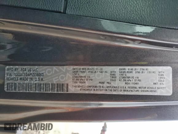 ✅ 2023 Jeep Gladiator Mojave • VIN: 1C6JJTEG4PL516063 • Lot: 93658445. Listed on Copart with 38,387 mi. Free auction sales archive from the USA and detailed vehicle history report at DreamBid. Image 12.