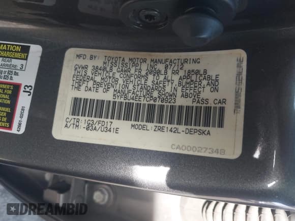 ✅ 2012 Toyota Corolla S • VIN: 5YFBU4EE7CP070923 • Lot: 43044248. Wystawiony na IAAI z przebiegiem 159 560 mil. Bezpłatny archiwum sprzedaży aukcyjnych z USA i szczegółowy raport historii pojazdu na DreamBid. Zdjęcie 9.