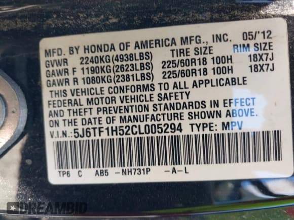 ✅ 2012 Honda Crosstour EX-L • VIN: 5J6TF1H52CL005294 • Lot: 39677297. Wystawiony na IAAI z przebiegiem 102 516 mil. Bezpłatny archiwum sprzedaży aukcyjnych z USA i szczegółowy raport historii pojazdu na DreamBid. Zdjęcie 9.