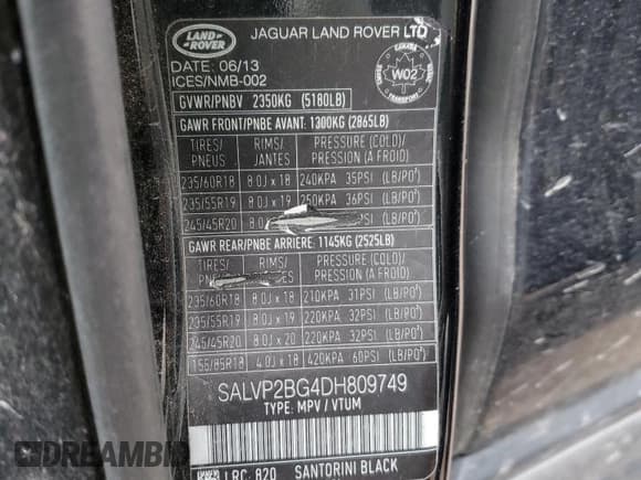 ✅ 2013 Land Rover Range Rover Evoque Pure Plus • VIN: SALVP2BG4DH809749 • Lot: 49448905. Listed on Copart with 125,444 mi. Free auction sales archive from the USA and detailed vehicle history report at DreamBid. Image 14.