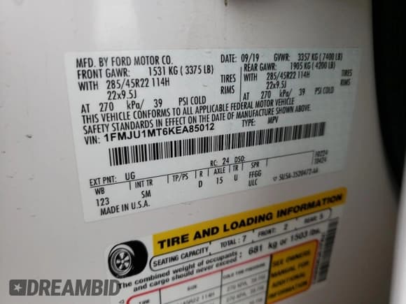 ✅ 2019 Ford Expedition Platinum • VIN: 1FMJU1MT6KEA85012 • Lot: 81583045. Wystawiony na Copart z przebiegiem 49 849 mil. Bezpłatny archiwum sprzedaży aukcyjnych z USA i szczegółowy raport historii pojazdu na DreamBid. Zdjęcie 13.