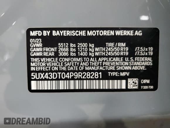 ✅ 2023 BMW X4 M40i • VIN: 5UX43DT04P9R28281 • Lot: 69969365. Listed on Copart with Not provided. Free auction sales archive from the USA and detailed vehicle history report at DreamBid. Image 13.